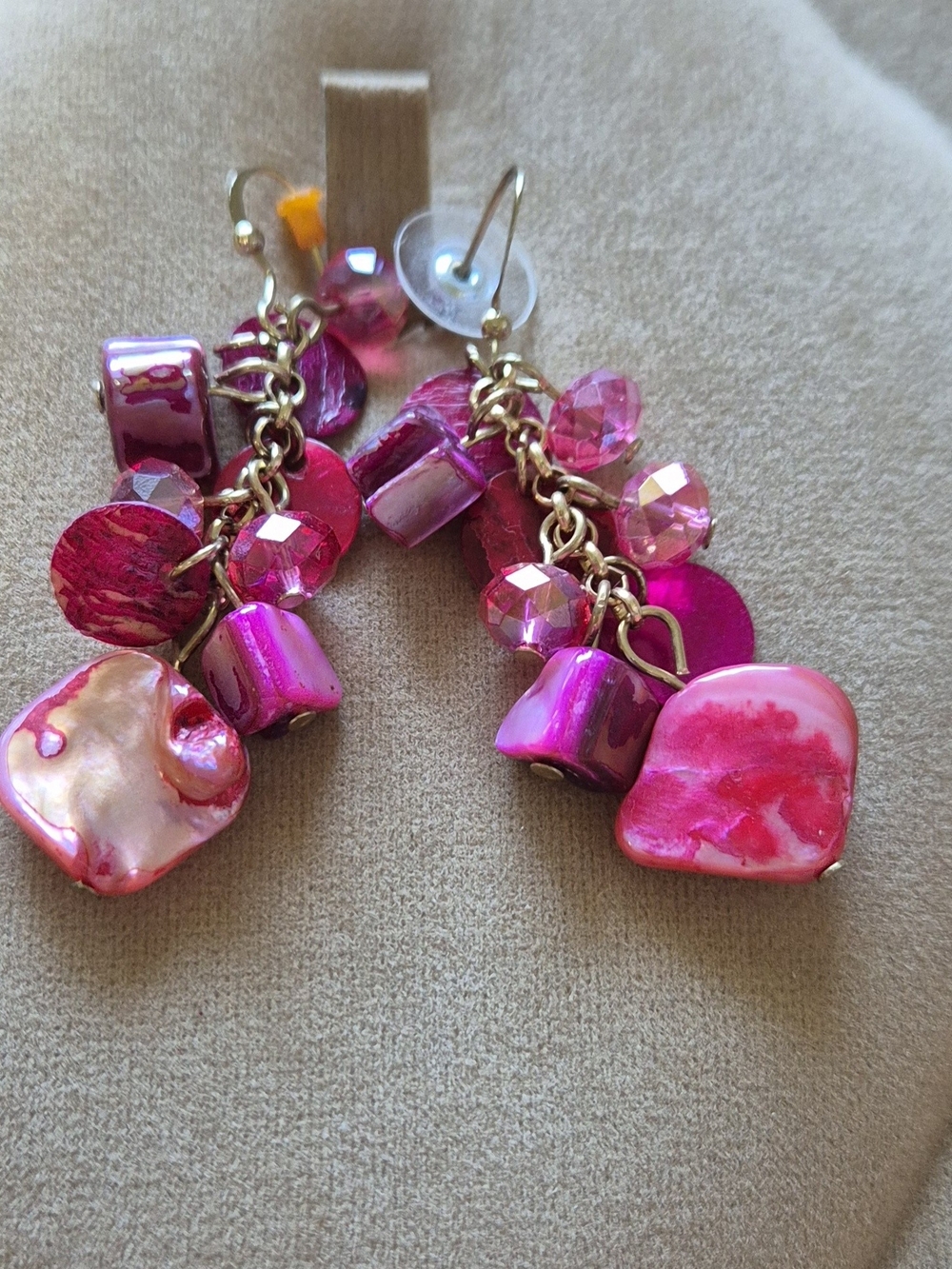 Vibrant Pink Cluster Drop Earrings with Mixed Beads